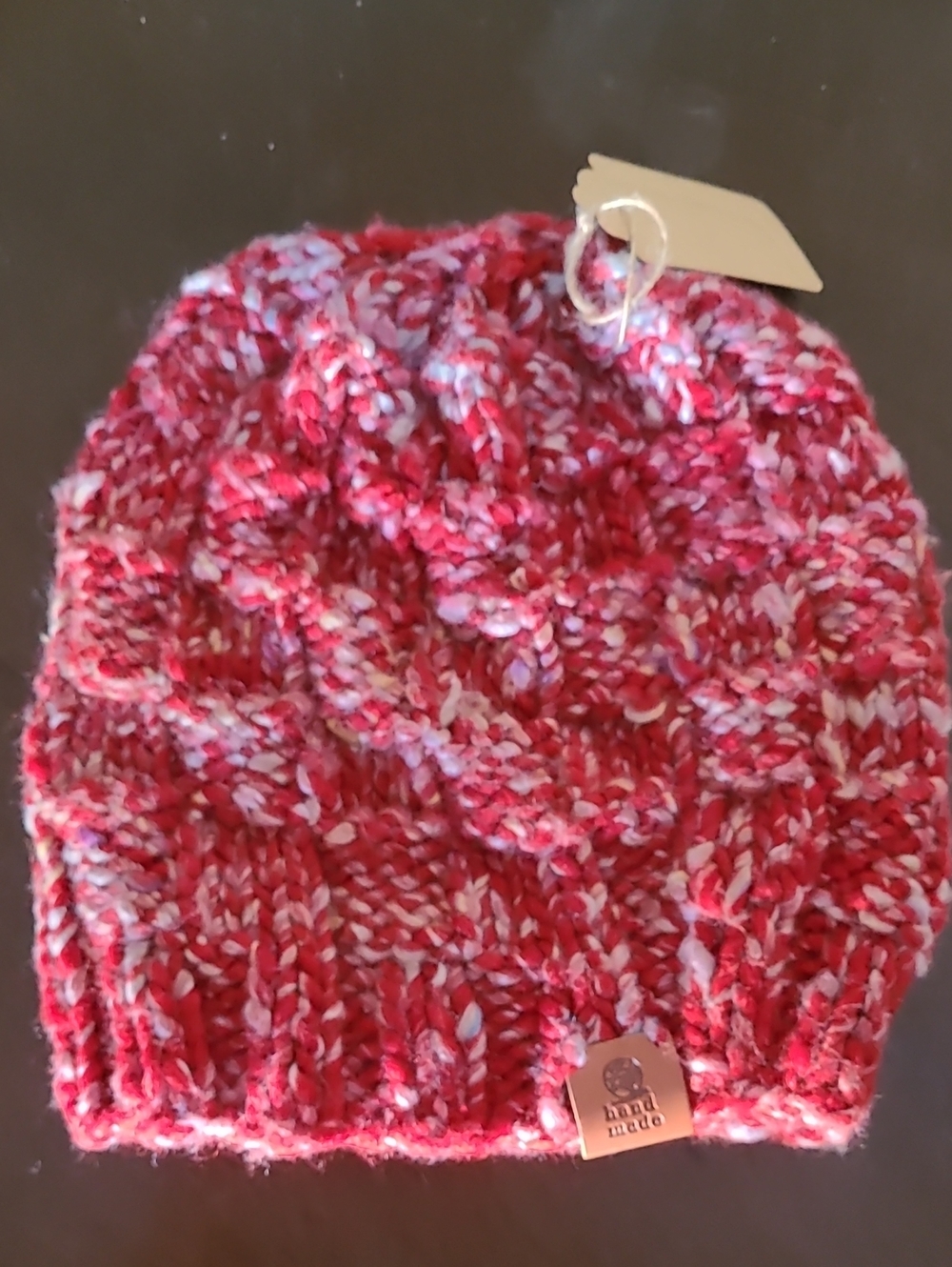 Women's Red Textured Knit Beanie